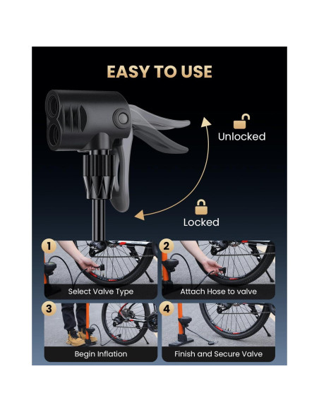 Bomba de Pie POWVINE ZD6132 160PSI con Manómetro para Bicicleta