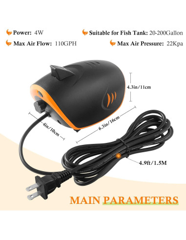 Bomba de Aire para Acuario HITOP 110GPH Silenciosa 2 Salidas