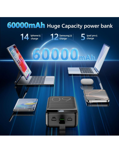 Banco de Energía 60000mAh Cargador Rápido con Linterna