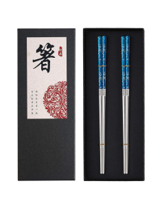 Palillos Metálicos Reutilizables Greatamzor 2 Pares Azul Plata