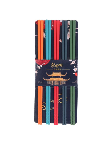 Juego de 5 pares de palillos reutilizables Yosoo 24.1 cm antideslizantes