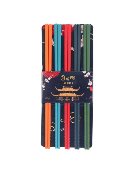 Juego de 5 pares de palillos reutilizables Yosoo 24.1 cm antideslizantes