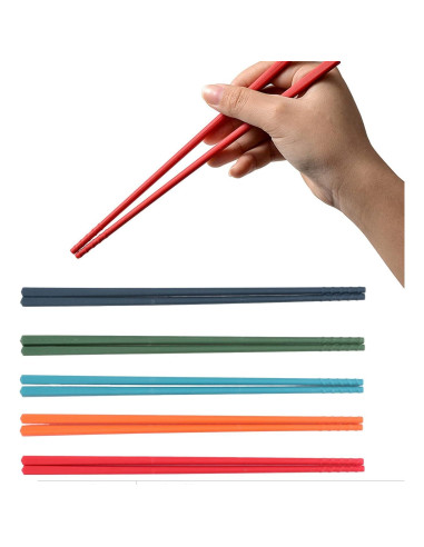 Juego de 5 pares de palillos reutilizables Yosoo 24.1 cm antideslizantes