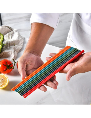 Juego de 5 pares de palillos reutilizables Yosoo 24.1 cm antideslizantes