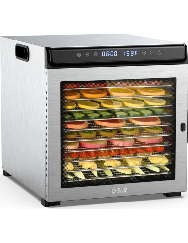 Deshidratadora de Alimentos YASHE FD1001, 10 Bandejas Acero Inoxidable, 1100W