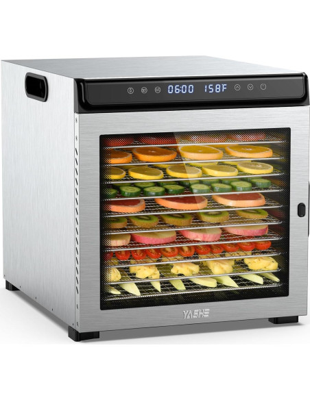 Deshidratadora de Alimentos YASHE FD1001, 10 Bandejas Acero Inoxidable, 1100W