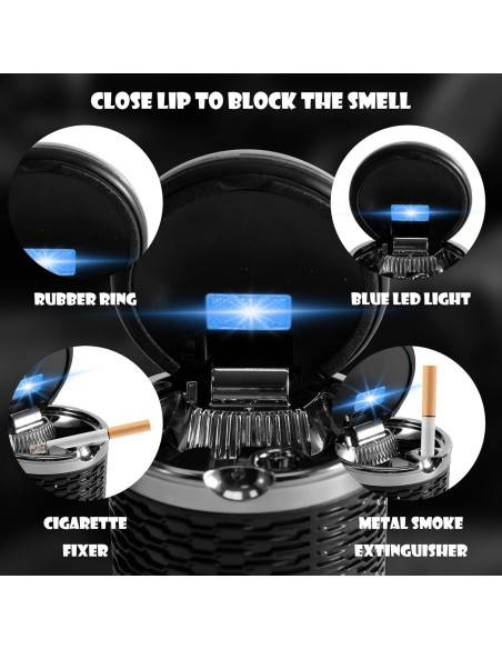 Cenicero de Auto SOLARXIA con Tapa y Luz LED Azul