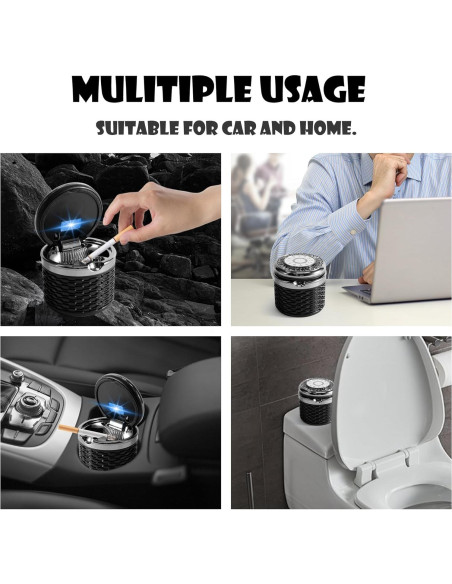 Cenicero de Auto SOLARXIA con Tapa y Luz LED Azul