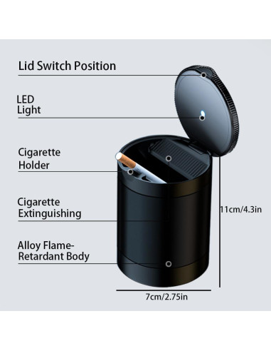 Cenicero con Tapa Tmengdao YHG02-1 Acero Inoxidable Negro
