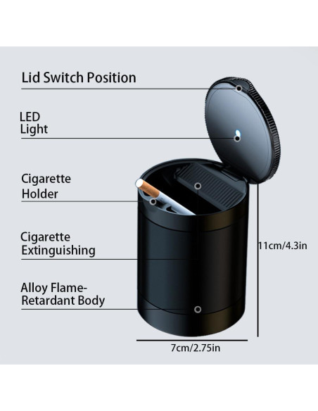 Cenicero con Tapa Tmengdao YHG02-1 Acero Inoxidable Negro
