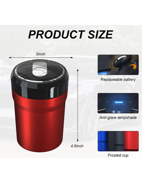 Cenicero de coche DXNQ con tapa y luz LED azul, grande