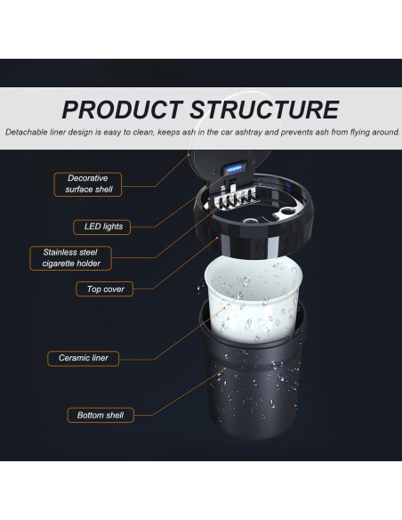Cenicero de coche DXNQ con tapa y luz LED azul, grande