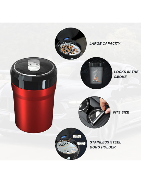 Cenicero de coche DXNQ con tapa y luz LED azul, grande