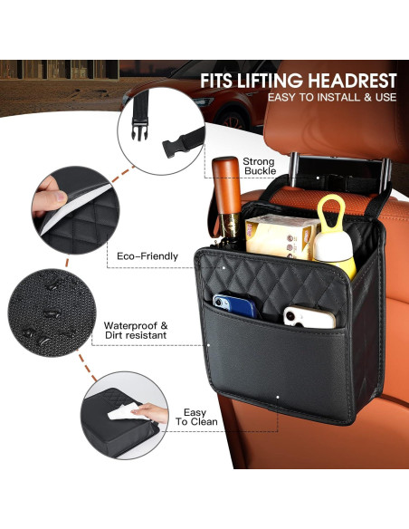 Organizador de Asiento de Auto FrgKbTm Cuero Sintético Negro