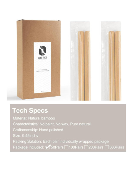 50 Pares de Palillos Reutilizables LOROTOCO 24 cm Premium