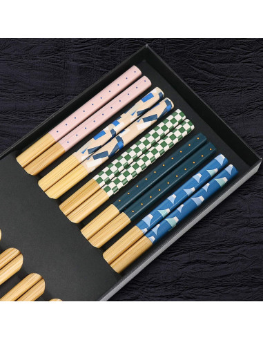 Set de 5 Pares de Palillos de Bambú Japonés Antideslizantes