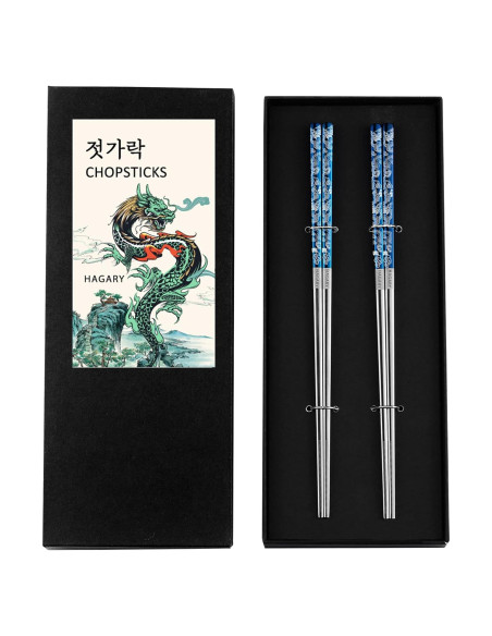 Palillos de Metal Reutilizables Hagary Azul 23.5 cm - 2 Pares