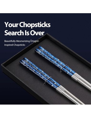 Palillos de Metal Reutilizables Hagary Azul 23.5 cm - 2 Pares