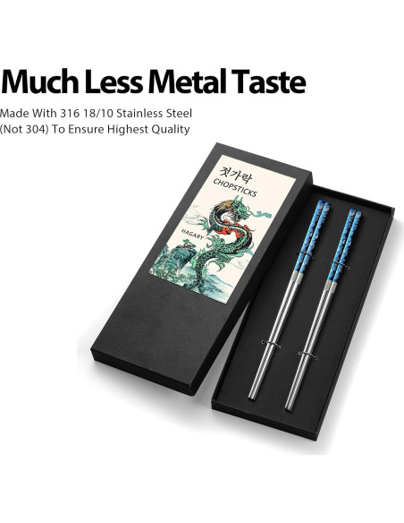 Palillos de Metal Reutilizables Hagary Azul 23.5 cm - 2 Pares