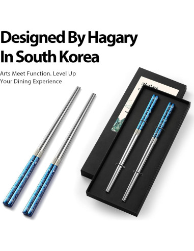 Palillos de Metal Reutilizables Hagary Azul 23.5 cm - 2 Pares