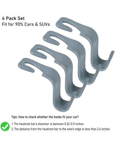 Gancho Organizador para Asiento de Coche Toiyason 4 Piezas Gris