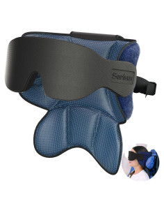 Almohada de viaje SARISUN con máscara para ojos, azul