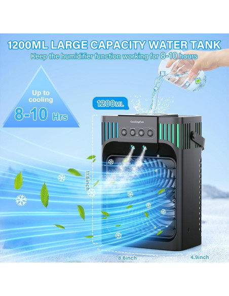 Acondicionador de Aire Portátil 4-en-1 Mini 1200ml con Control Remoto