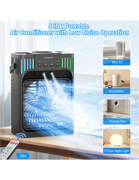 Acondicionador de Aire Portátil 4-en-1 Mini 1200ml con Control Remoto