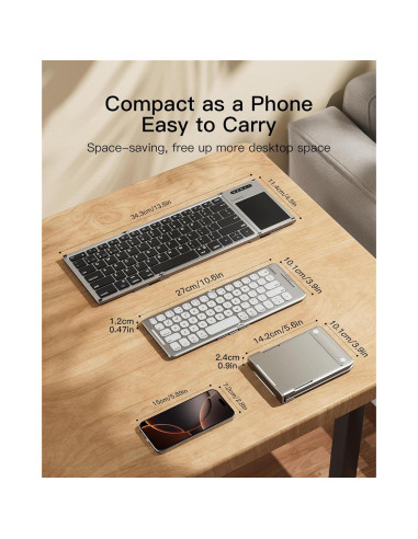 Teclado Plegable Bluetooth Inateck KB06001-W, Compacto 0.19kg