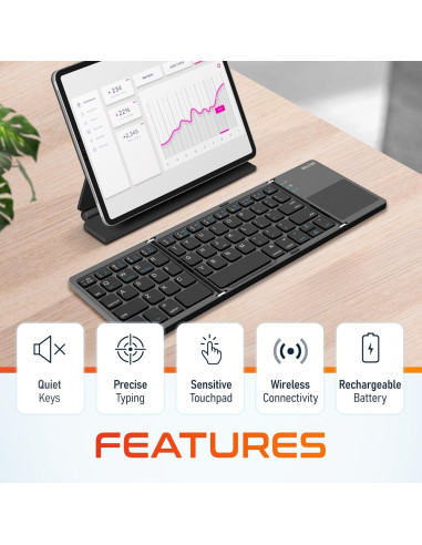 Teclado Bluetooth Plegable Delton F75 con Touchpad - Negro