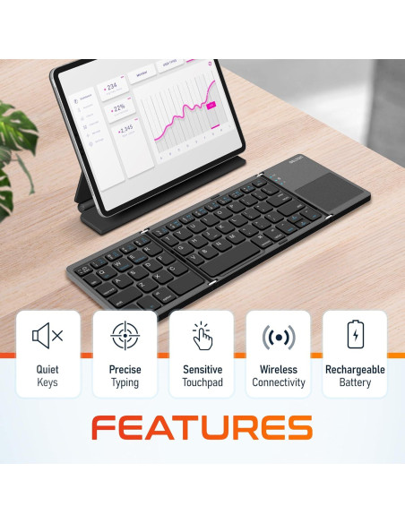 Teclado Bluetooth Plegable Delton F75 con Touchpad - Negro Teclado Bluetooth Plegable Delton F75 con Touchpad - Negro