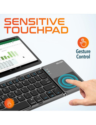 Teclado Bluetooth Plegable Delton F75 con Touchpad - Negro