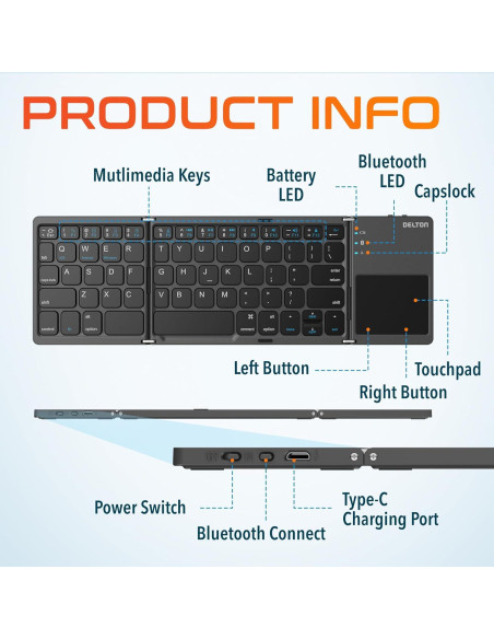 Teclado Bluetooth Plegable Delton F75 con Touchpad - Negro Teclado Bluetooth Plegable Delton F75 con Touchpad - Negro