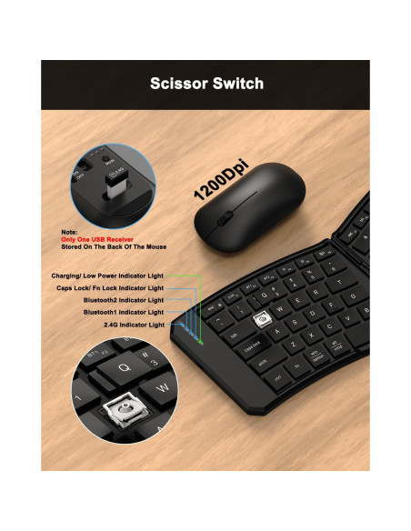 Teclado y Ratón Plegable Ergonómico EDJO Bluetooth 5.0 Teclado y Ratón Plegable Ergonómico EDJO Bluetooth 5.0