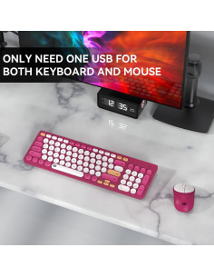 Conjunto Teclado y Ratón Inalámbrico TKVPJYYI Rojo Rosa 2
