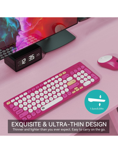 Conjunto Teclado y Ratón Inalámbrico TKVPJYYI Rojo Rosa