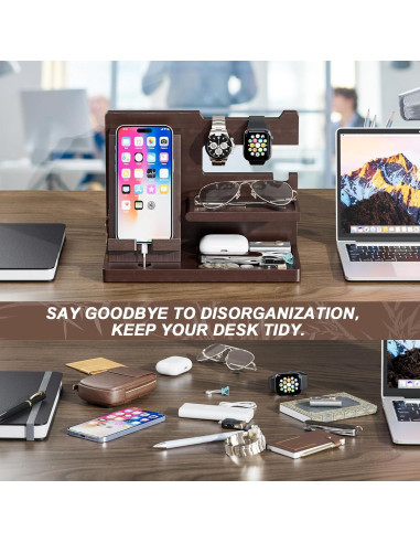 Estación de Acoplamiento de Madera Yirilan - Organizador Marrón