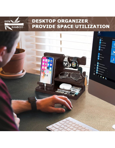 Estación de Acoplamiento de Madera Yirilan - Organizador Marrón