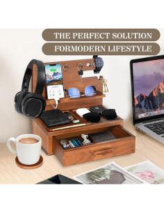 Organizador de Mesita de Noche Madera ANRXNCY con Cajón 2