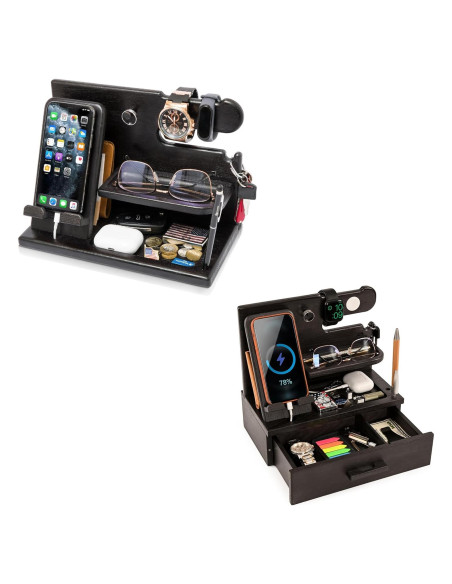 Estación de Carga y Organizador de Madera Teslyar Negro