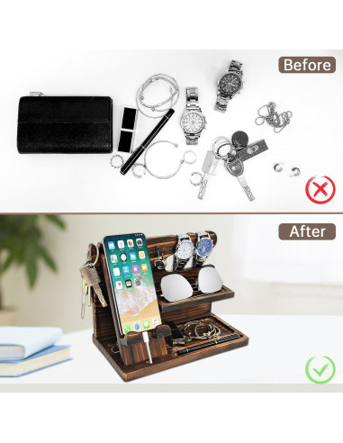 Organizador de Mesita de Noche Iswabard con Carga Madera 25x14x17.5cm