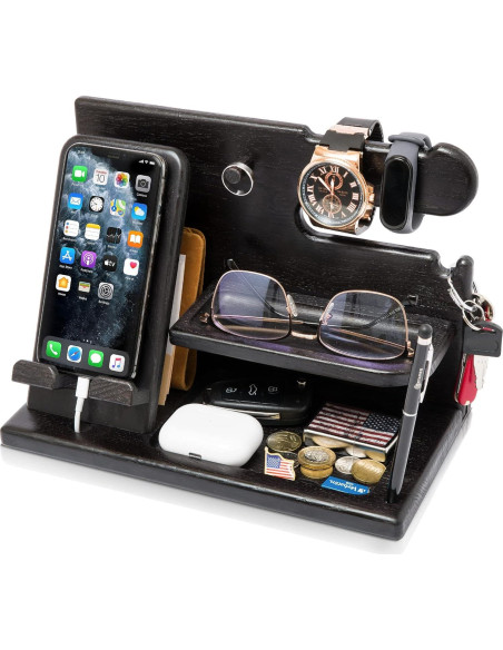 Estación de Carga y Organizador de Madera Teslyar Negro