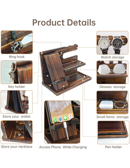 Organizador de Mesita de Noche Iswabard con Carga Madera 25x14x17.5cm