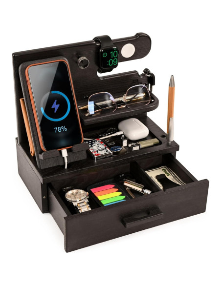 Estación de Carga y Organizador de Madera Teslyar Negro