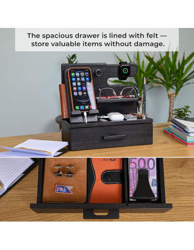 Estación de Carga y Organizador de Madera Teslyar Negro