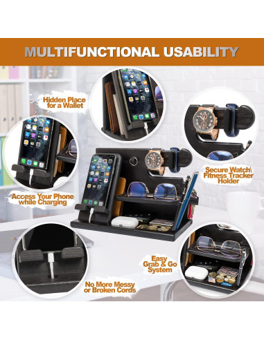 Estación de Carga y Organizador de Madera Teslyar Negro