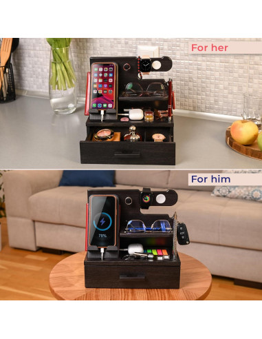 Estación de Carga y Organizador de Madera Teslyar Negro