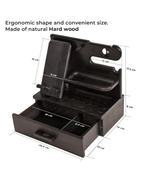 Estación de Carga y Organizador de Madera Teslyar Negro