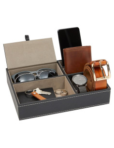 Bandeja de Valet Juvale Negra 5 Compartimentos Cuero Sintético