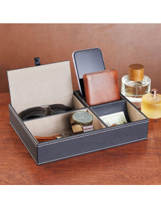 Bandeja de Valet Juvale Negra 5 Compartimentos Cuero Sintético 2